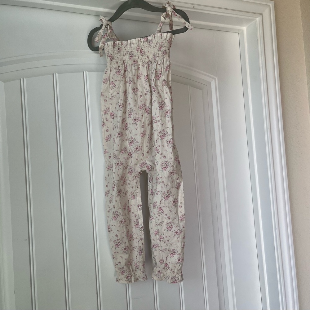 Jamie Kay Girls Floral Tie-Shoulder Jumpsuit Romper Size 1 Year smocked cotton
